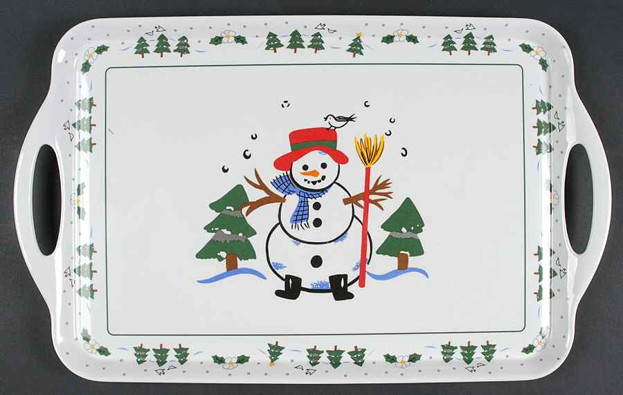 Snow Village 19" Rectangular Handled Serving Melamine Tray by Pfaltzgraff-1