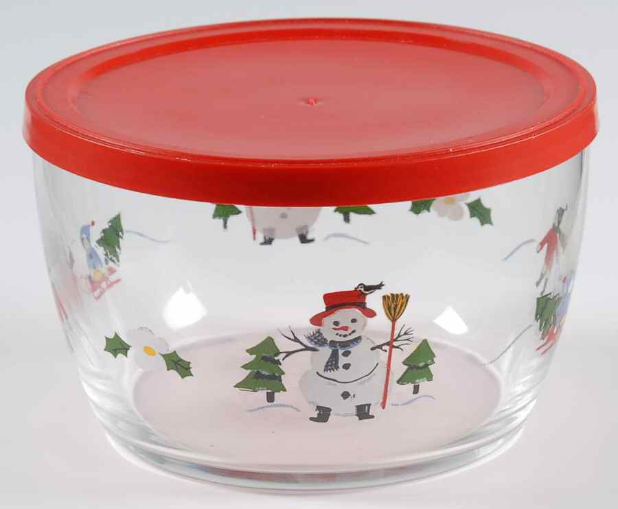 Snow Village Glassware All Purpose Bowl & Plastic Lid by Pfaltzgraff-1
