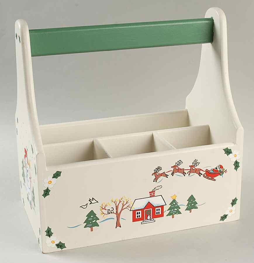 Snow Village Wood Silverware/Napkin Caddy by Pfaltzgraff-1