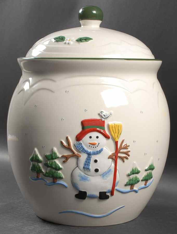 Snow Village Large Cookie Jar/Canister & Lid by Pfaltzgraff-1