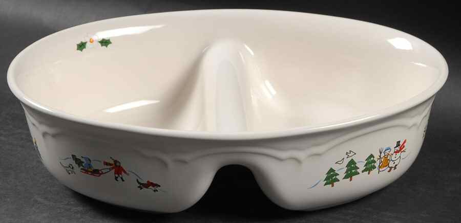 Snow Village 10" Oval Divided Vegetable Bowl by Pfaltzgraff-1