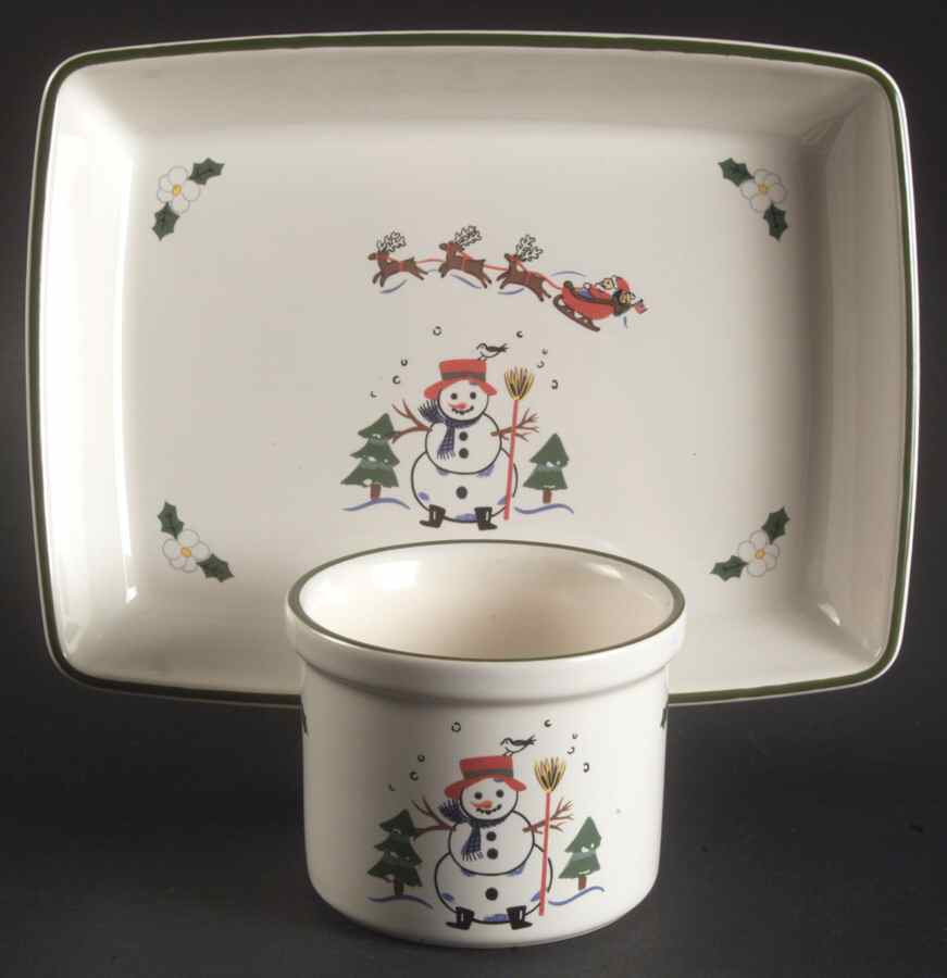 Snow Village Individual Dipper Set (Bowl and Tray) by Pfaltzgraff-1