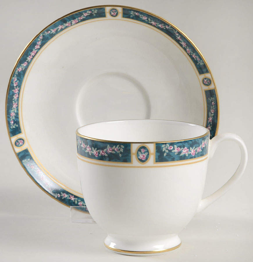 Teal Garland Footed Cup & Saucer Set by Pfaltzgraff-1