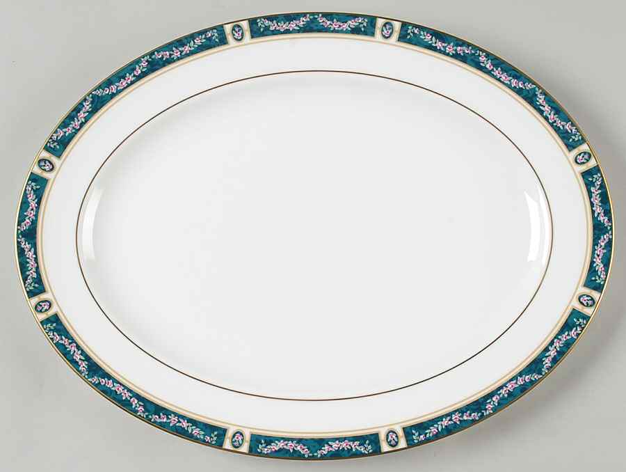 Teal Garland 14" Oval Serving Platter by Pfaltzgraff-1