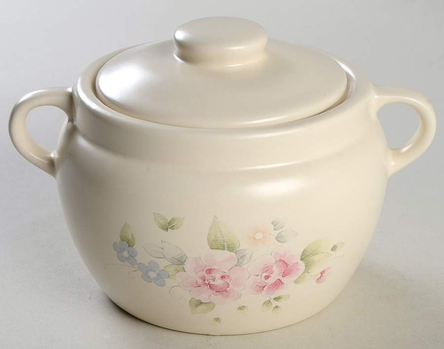 Tea Rose Bean Pot & Lid by Pfaltzgraff-1