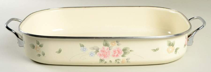 Tea Rose 16" Metal Rectangular Roaster by Pfaltzgraff-1