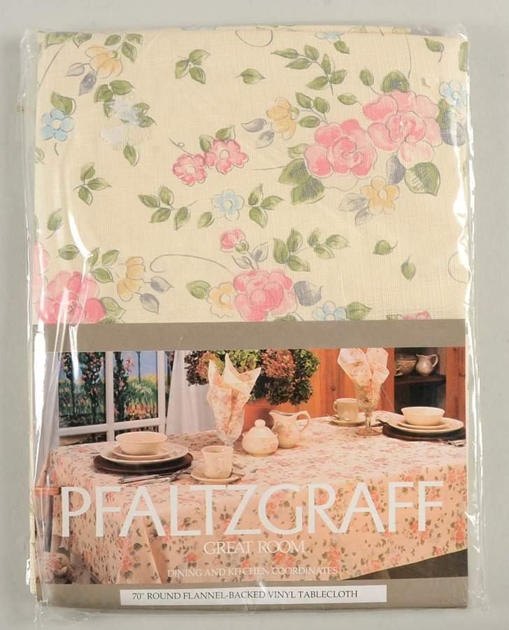 Tea Rose 70" Round Flannel Backed Vinyl Tablecloth by Pfaltzgraff-1