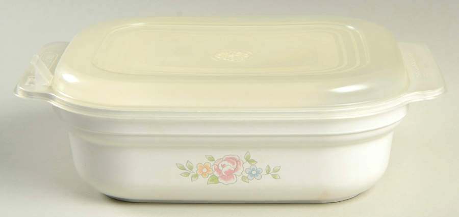 Tea Rose 1.5 Qt Rect Oven/Microwave Casserole w/Plastic Lid by Pfaltzgraff-1