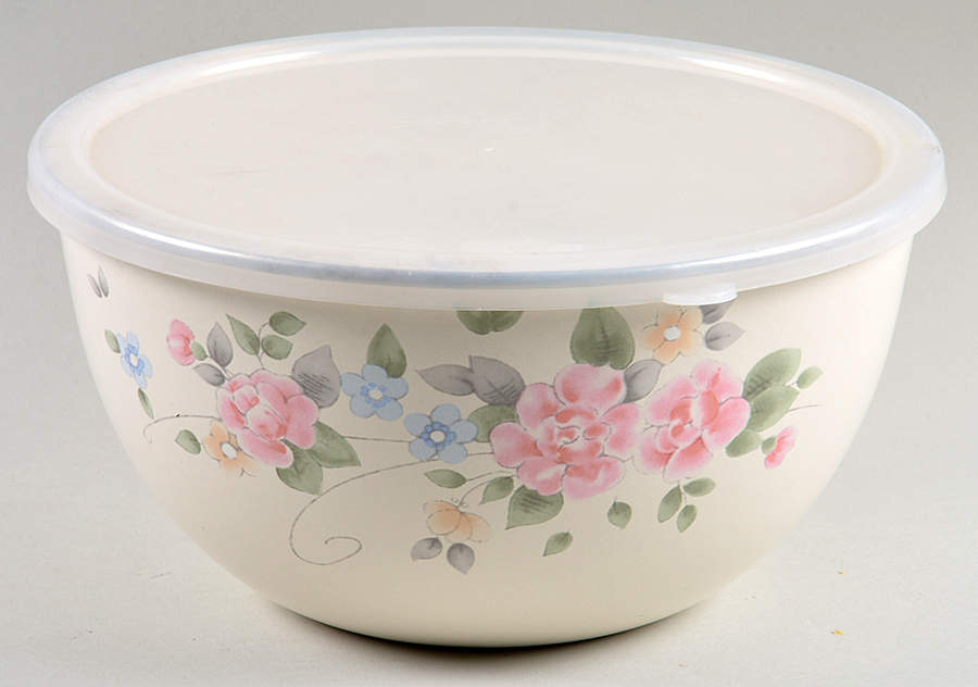 Tea Rose 8.75" Metal Mixing Bowl & Plastic Lid by Pfaltzgraff-1