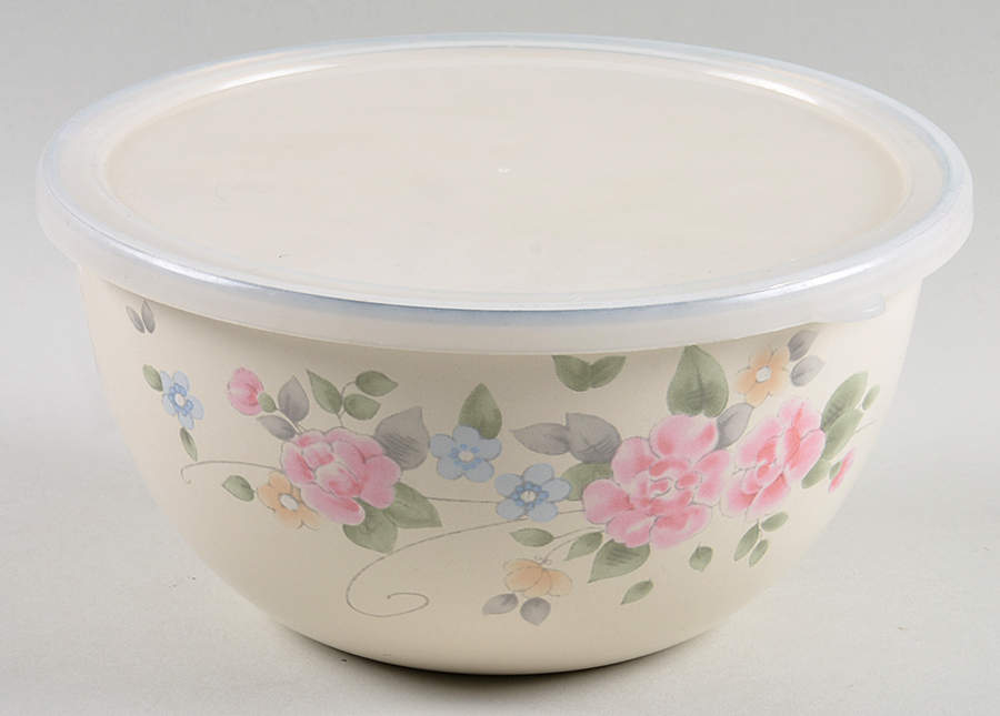 Tea Rose 7" Metal Mixing Bowl & Plastic Lid by Pfaltzgraff-1