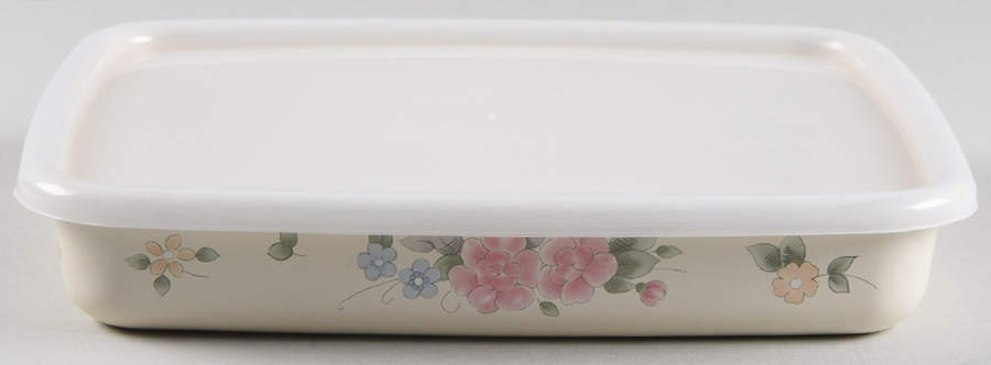 Tea Rose 10" Rectangular Metal Baker W/Plastic Lid by Pfaltzgraff-1