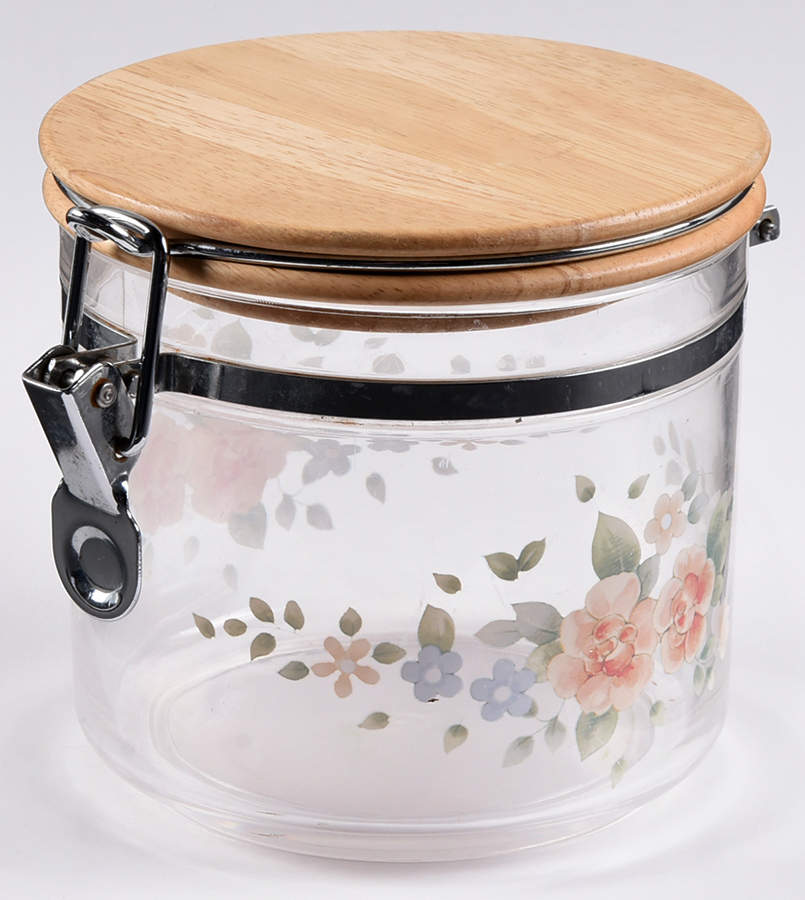 Tea Rose Medium Plastic Canister with Hinged Lid by Pfaltzgraff-1