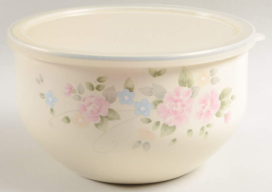 Tea Rose 7" Metal Bowl & Plastic Lid by Pfaltzgraff-1