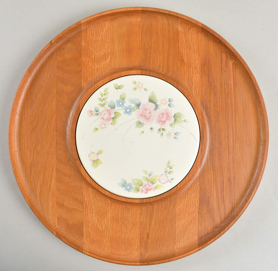 Tea Rose Wood Lazy Susan with China Tile by Pfaltzgraff-1