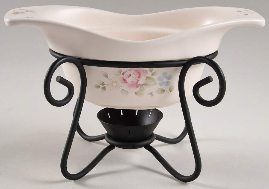Tea Rose Gravy Server W/Metal Stand by Pfaltzgraff-1