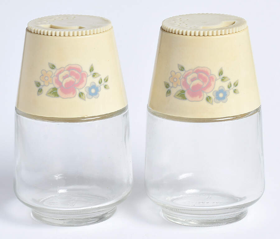 Tea Rose Glassware Salt & Pepper Shakers W/Plastic Lids by Pfaltzgraff-1