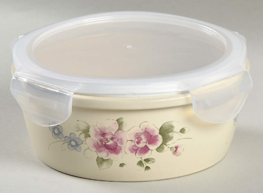 Tea Rose 6" Storage Bowl Ceramic with Plastic Lid by Pfaltzgraff-1