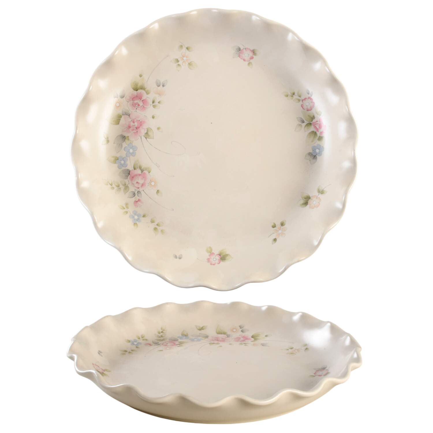 Tea Rose Large Round Fluted Dish aka Chip/Dip Plate by Pfaltzgraff-1