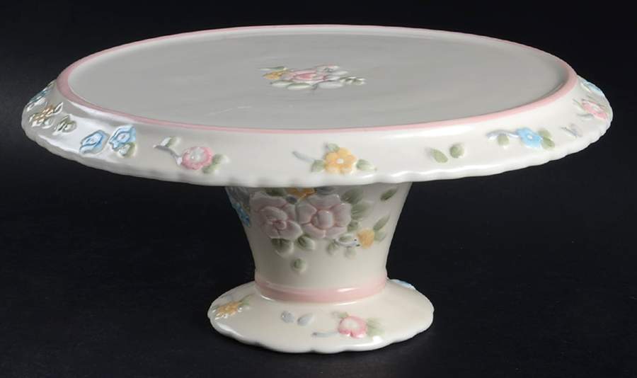 Tea Rose 10" Diameter Pedestal Cake Stand by Pfaltzgraff-1