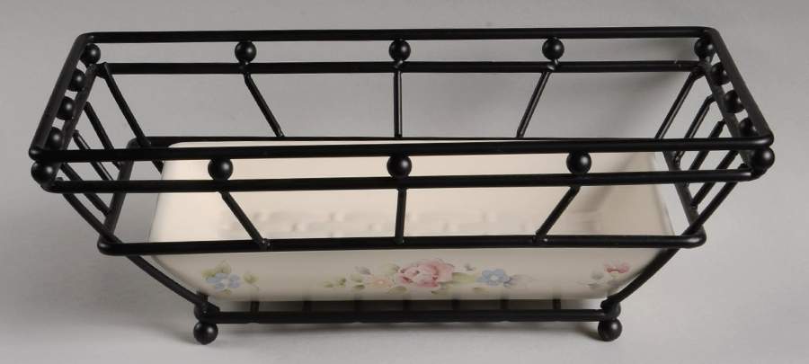 Tea Rose Metal Bread/Basket w/Ceramic Tray by Pfaltzgraff-1