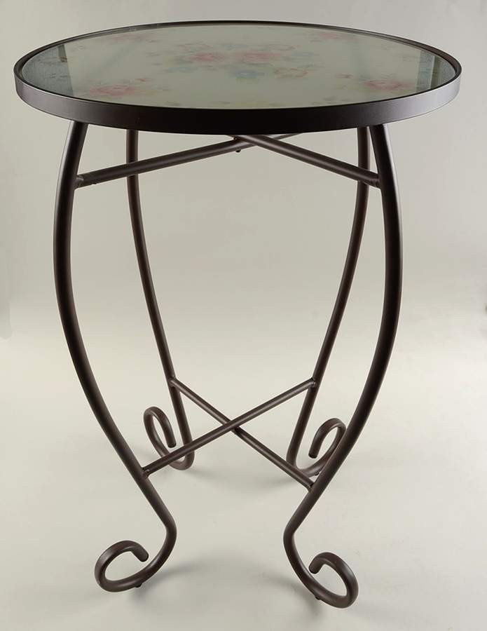 Tea Rose Round Metal Table W/Tempered Glass by Pfaltzgraff-1