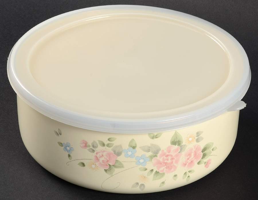 Tea Rose 7 3/8" Metal Bowl with Plastic Lid by Pfaltzgraff-1