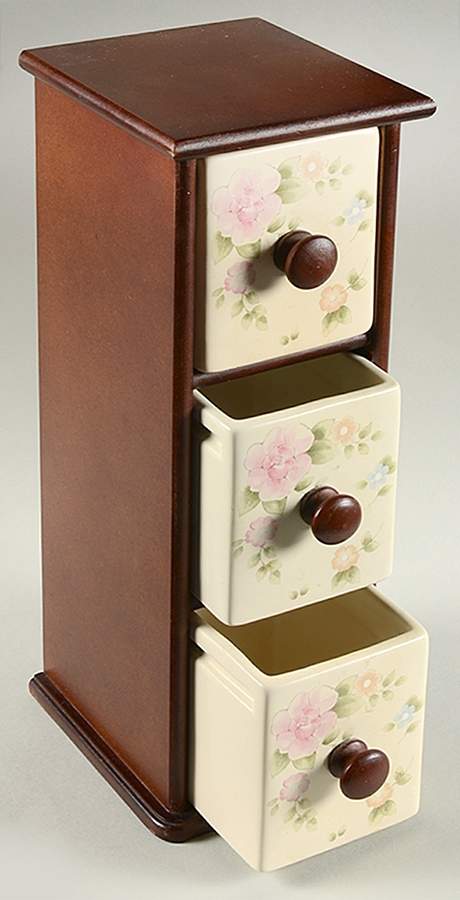 Tea Rose Tall 3 Drawer Wood Organizer by Pfaltzgraff-1