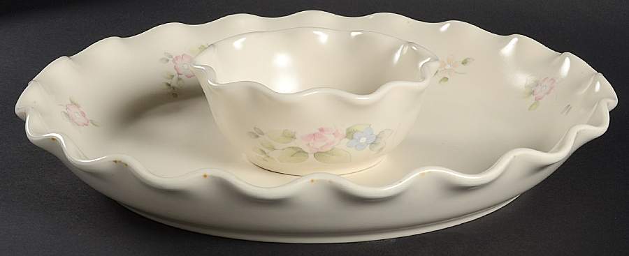 Tea Rose (2 Piece) Fluted Chip/Dip Set by Pfaltzgraff-1