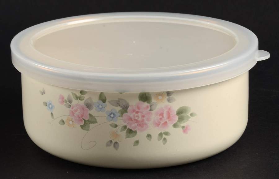 Tea Rose Bowl-Metal 5 7/8"  with Plastic Lid by Pfaltzgraff-1