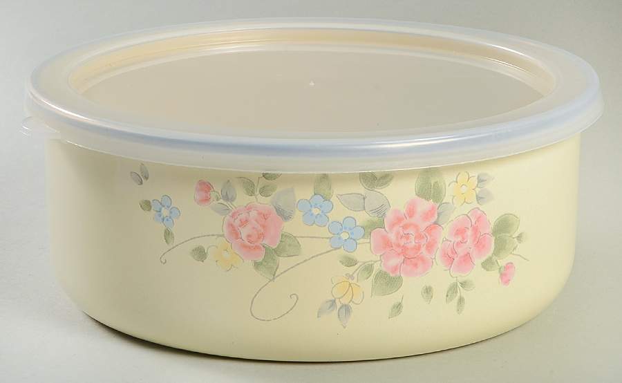 Tea Rose 7" Metal Bowl & Plastic Lid by Pfaltzgraff-1