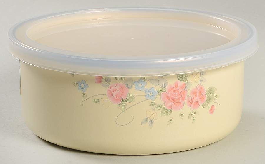 Tea Rose 5" Metal Bowl W/Plastic Lid by Pfaltzgraff-1