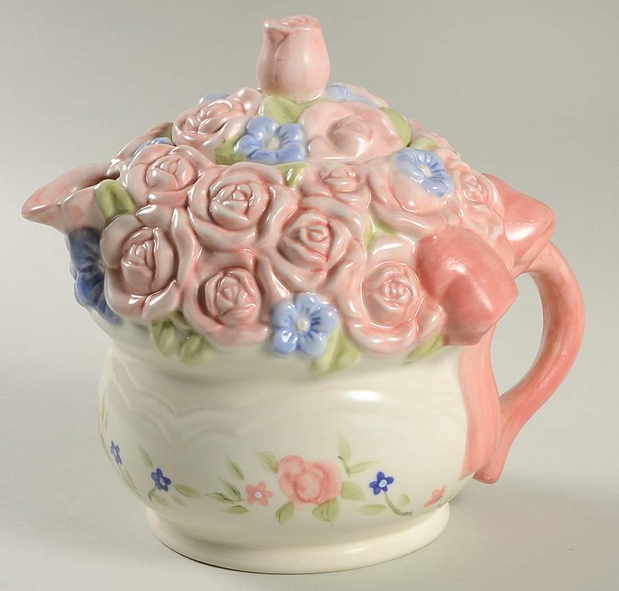 Tea Rose Sculpted Teapot & Lid by Pfaltzgraff-1