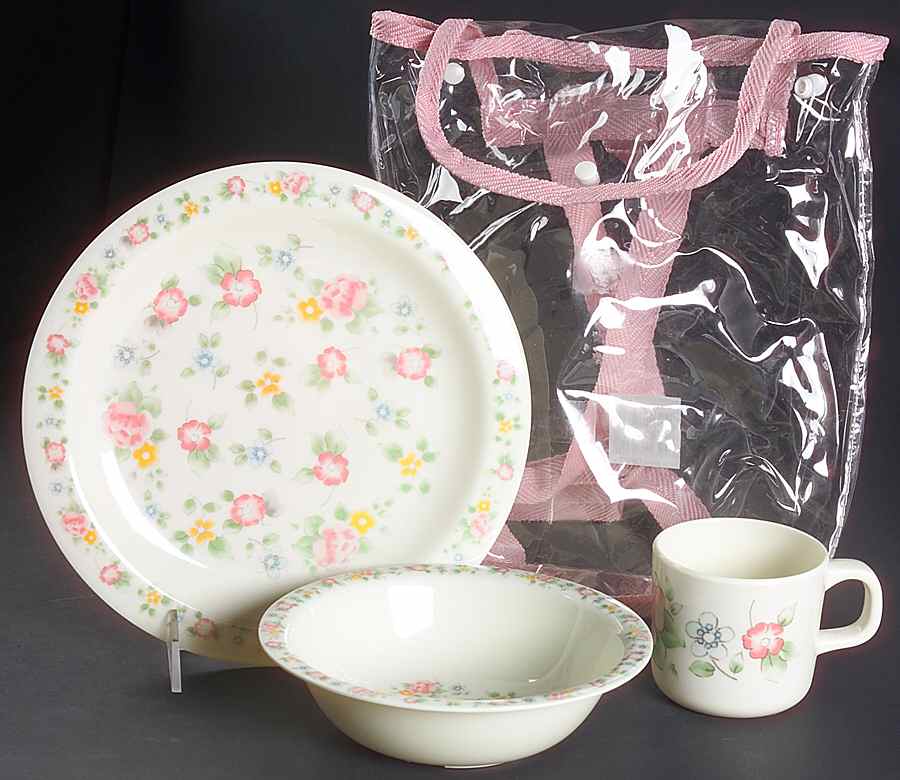 Tea Rose Child's Melamine Set with Backpack by Pfaltzgraff-1