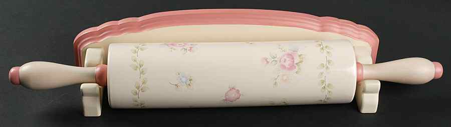 Tea Rose Rolling Pin W/Wood Wall Hanger by Pfaltzgraff-1