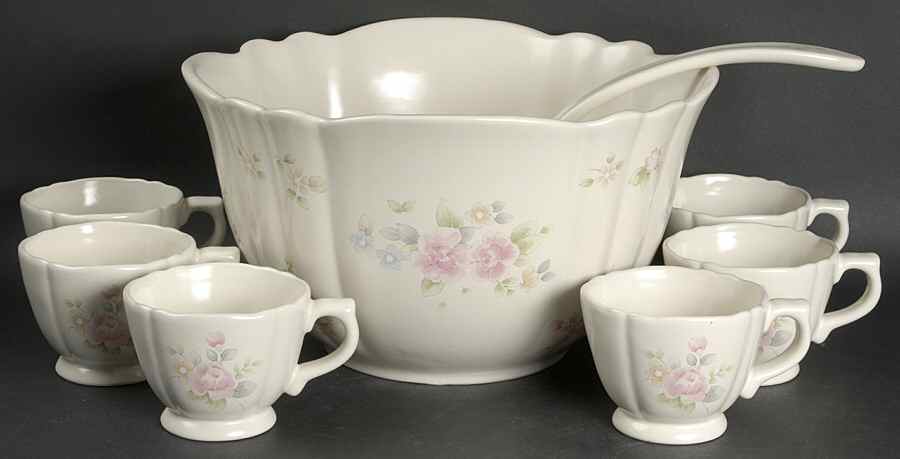 Tea Rose Punch Bowl Set (Punch Bowl, 6 Punch Cups & Ladle) by Pfaltzgraff-1