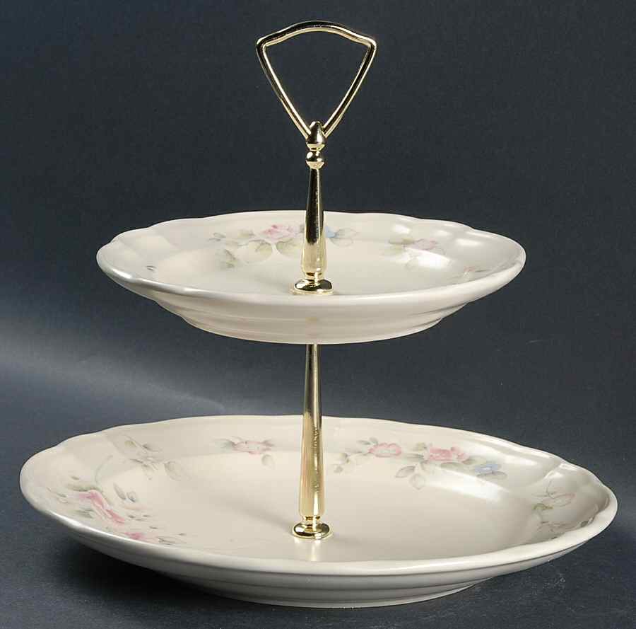 Tea Rose 2 Tiered Serving Tray (Dinner & Salad Plate) by Pfaltzgraff-1