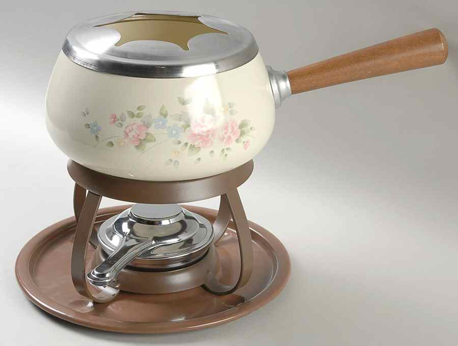Tea Rose Open Fondue Pot with Warmer Stand and Burner by Pfaltzgraff-1