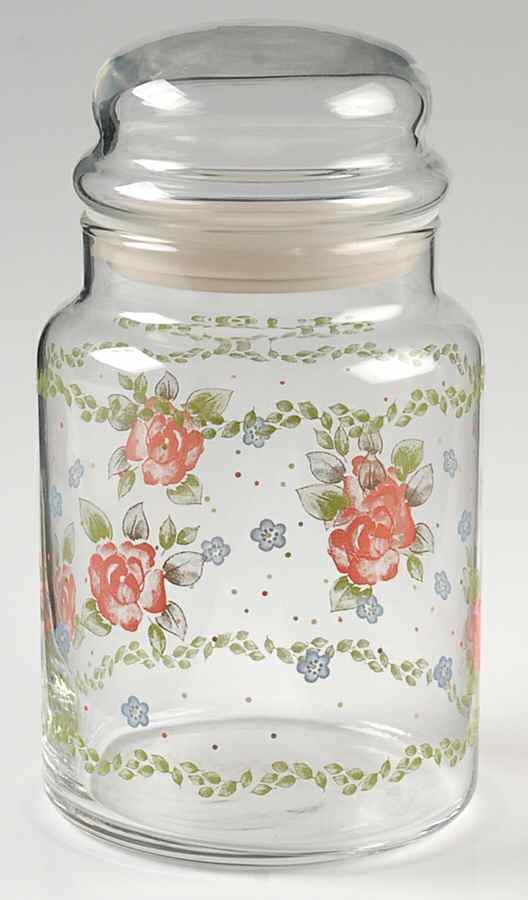 Tea Rose 7" Glassware Candy Jar & Lid by Pfaltzgraff-1