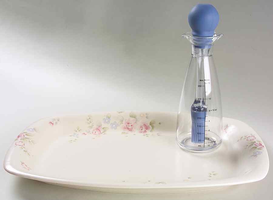 Tea Rose 2 Pc Barbeque Set (16" Platter & Glass Bottle) by Pfaltzgraff-1