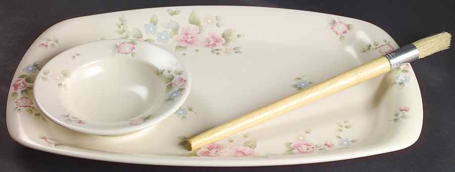 Tea Rose 3-Piece Barbeque (Plate, Bowl and Brush) by Pfaltzgraff-1