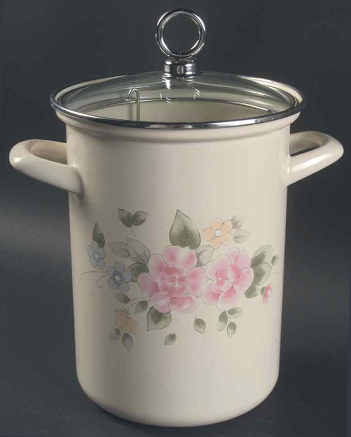 Tea Rose Asparagus Pot & Lid with Metal Steamer by Pfaltzgraff-1