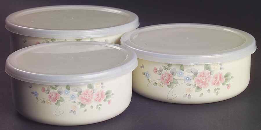 Tea Rose (3 Piece) Metal Bowl W/Plastic Lids (5", 6", 7") by Pfaltzgraff-1