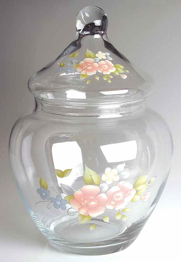 Tea Rose Glassware Candy Jar & Lid by Pfaltzgraff-1