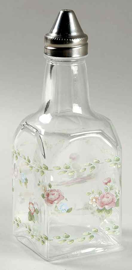 Tea Rose Glassware Oil Cruet/Shaker with Metal  Lid by Pfaltzgraff-1