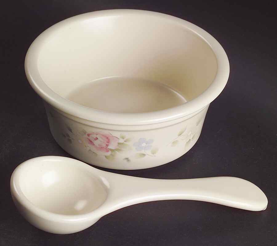 Tea Rose Dip/Salsa Crock & Ladle by Pfaltzgraff-1