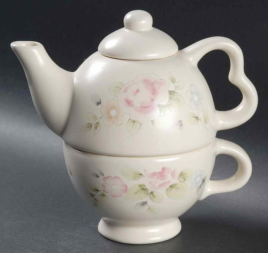 Tea Rose Individual Teapot & Lid with Cup by Pfaltzgraff-1