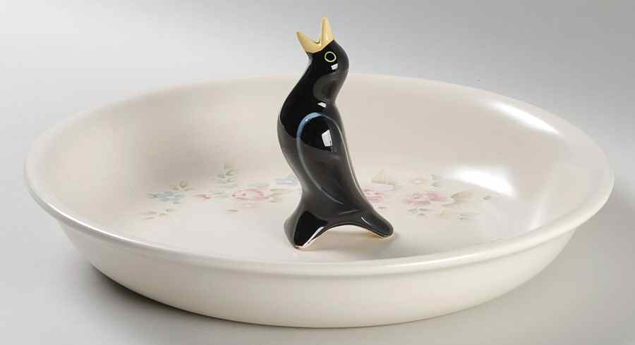 Tea Rose 10" Pie Baking Plate with Pie Bird by Pfaltzgraff-1