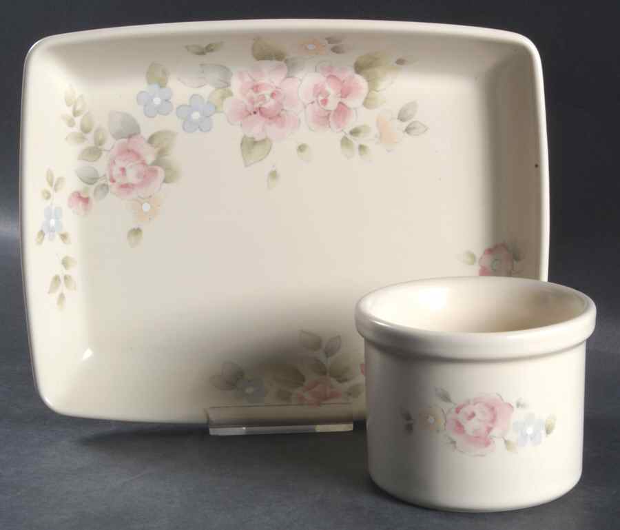 Tea Rose Individual Dipper Set (Bowl and Tray) by Pfaltzgraff-1