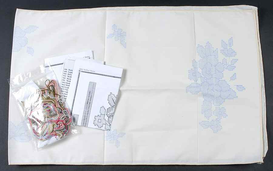 Tea Rose Cross Stitch-Embroidery Table Runner Kit by Pfaltzgraff-1