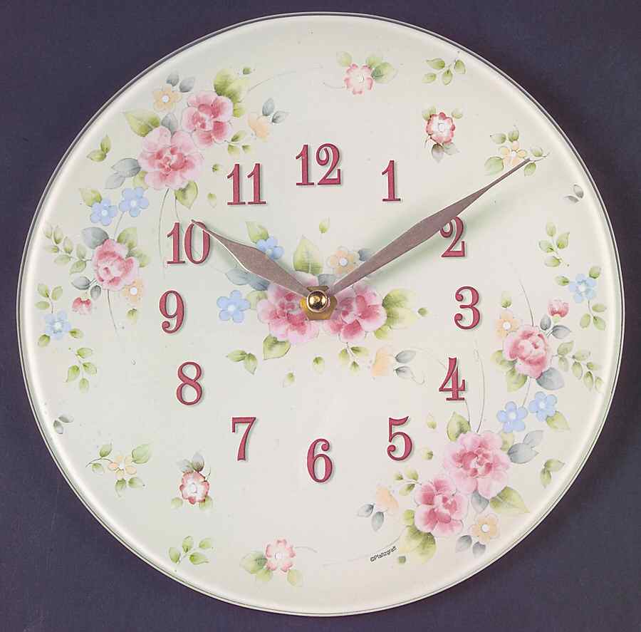 Tea Rose Tempered Glass Wall Clock by Pfaltzgraff-1